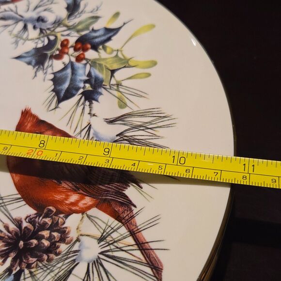 Set 5 Lenox Winter Greetings Cardinal + Ribbon 10.75" dinner Plates Gold Rim - Picture 9 of 11
